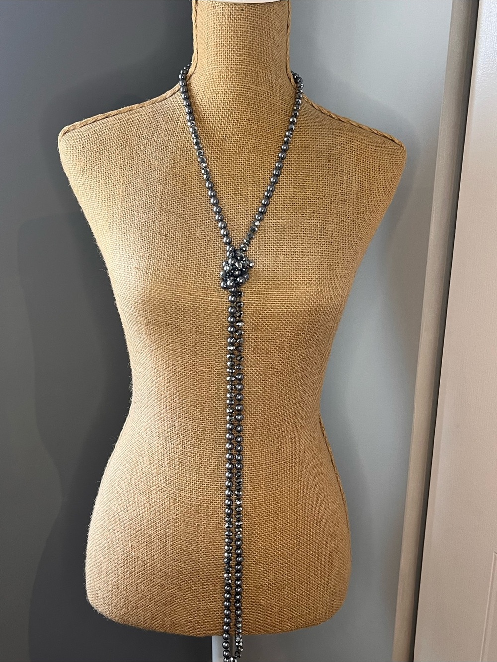 Gunmetal Beaded Lariat Necklace - Unbranded